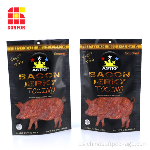 Bacon Jerky Packaging bolsa de pie con cremallera